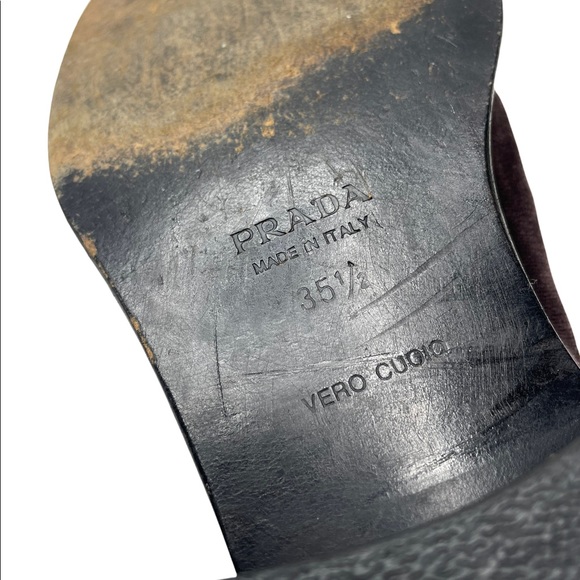 Prada | Y2K 90’s Vintage Brown Velvet Square Toe Chunky Logo Loafers 35.5 - Picture 10 of 12